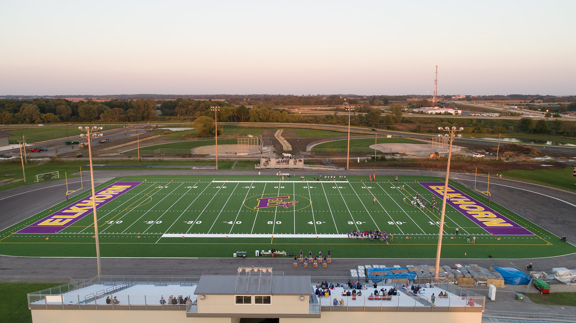 Elkhorn High School football field, drone